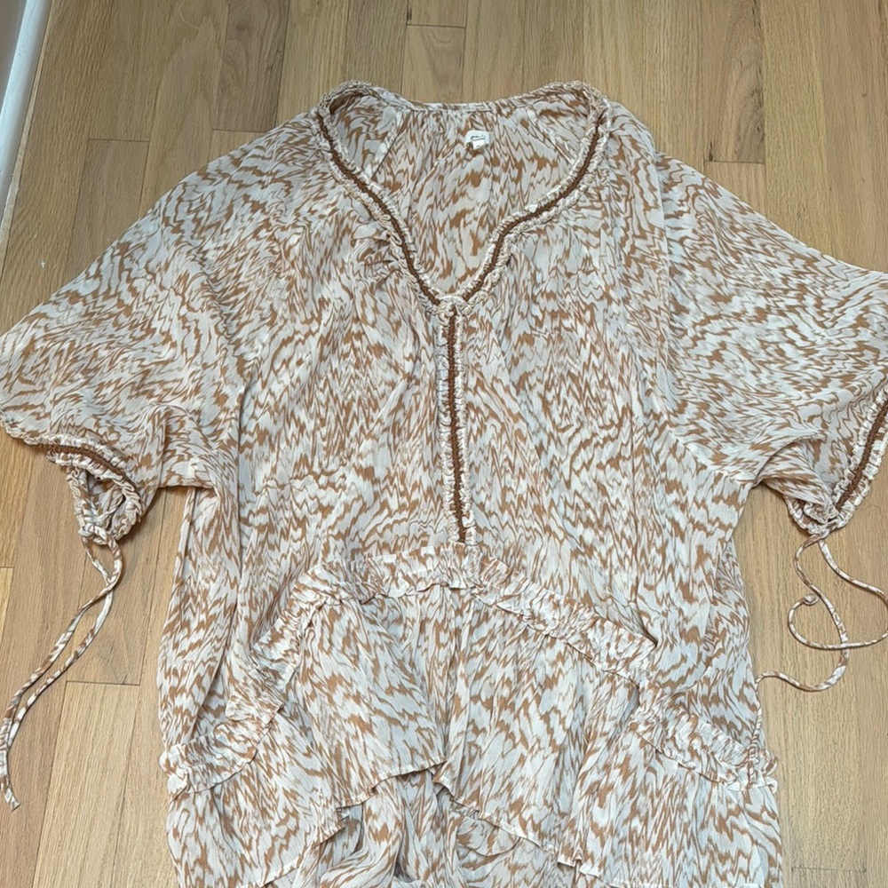 Brown and Cream Patterned Swim Coverup